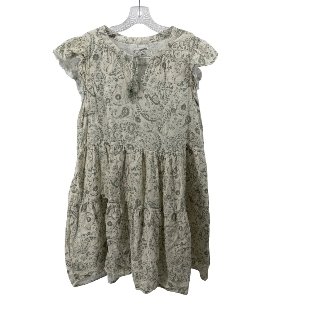 Wonderly Womens XXL Sage Green Paisley Tiered Gauze Babydoll Dress Tassel Tie